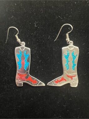 Sterling over pewter cowboy boots dangle earrings
